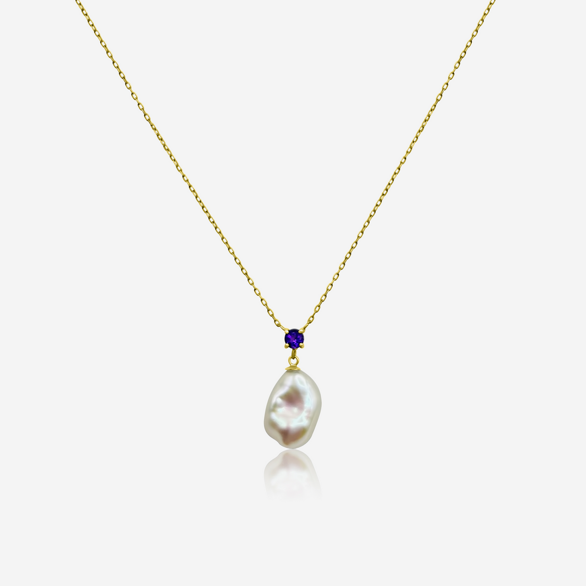 Amethyst & Freshwater Pearl Drop Necklace | 14K Gold