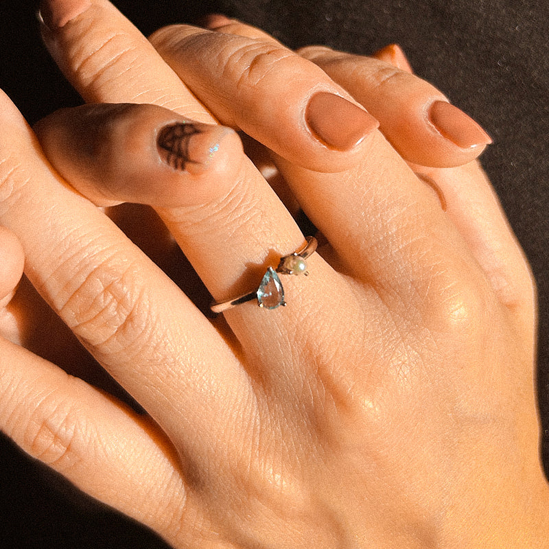 Aquamarine & Akoya Pearl Ring | 14K Gold