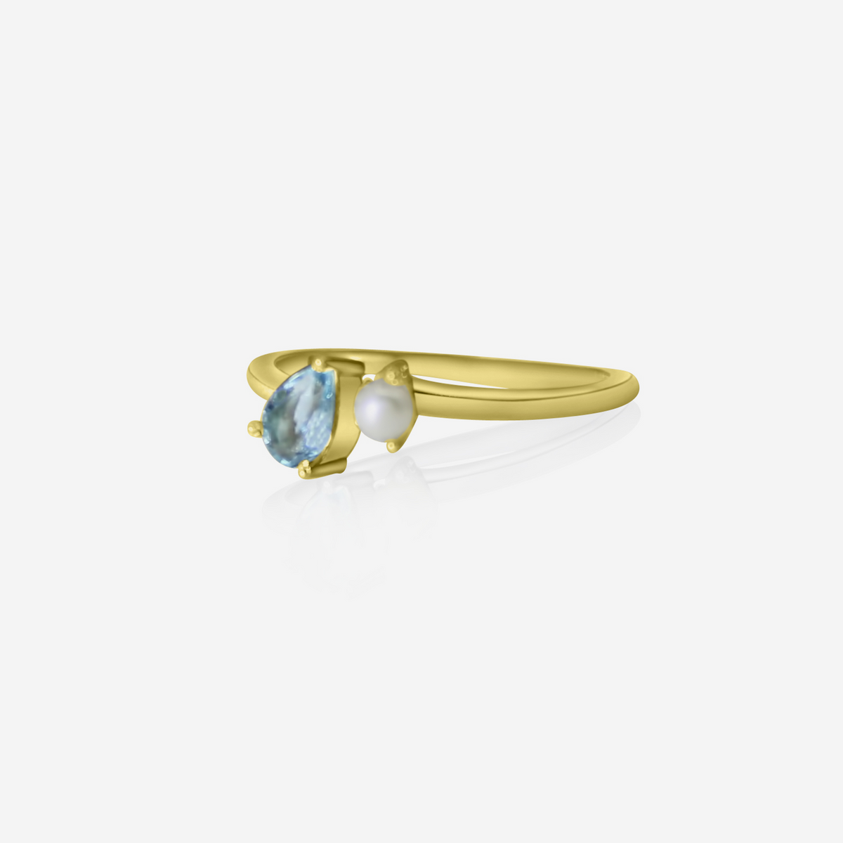 Aquamarine & Akoya Pearl Ring | 14K Gold