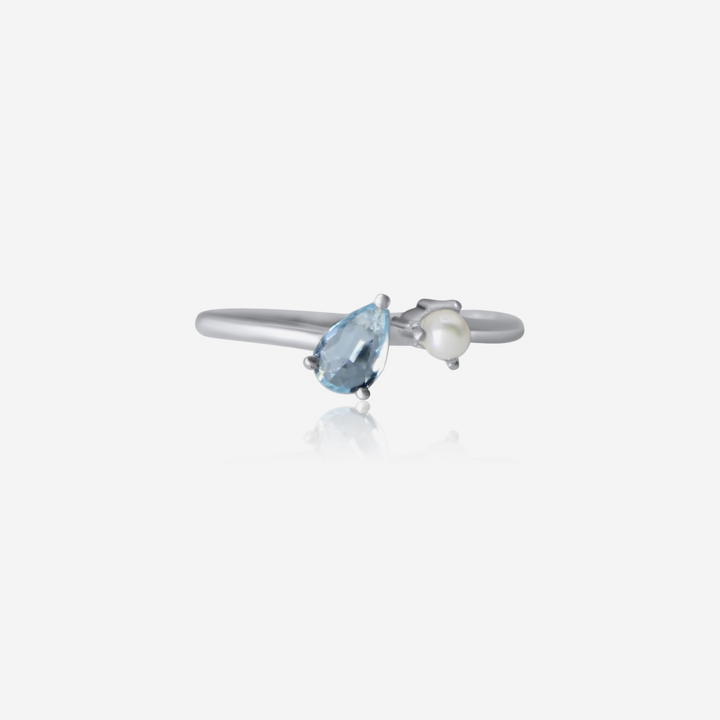 Aquamarine & Akoya Pearl Ring | 14K Gold
