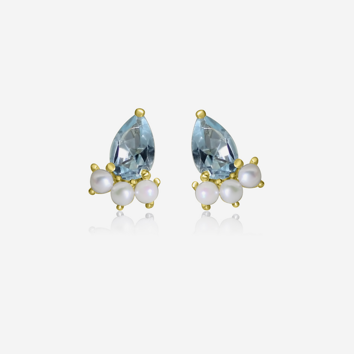 Aquamarine & Akoya Pearl Cluster Earrings | Solid 14K Gold