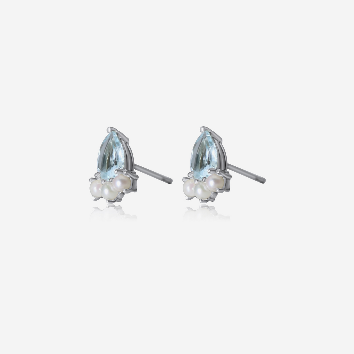 Aquamarine & Akoya Pearl Cluster Earrings | Solid 14K Gold