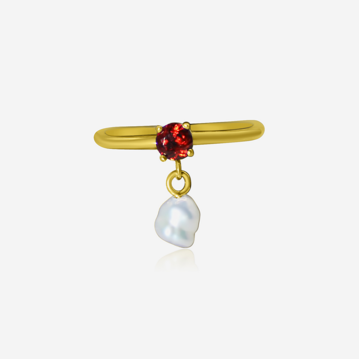 Garnet & Pearl Drop Ring | 14K Gold Fine Jewelry