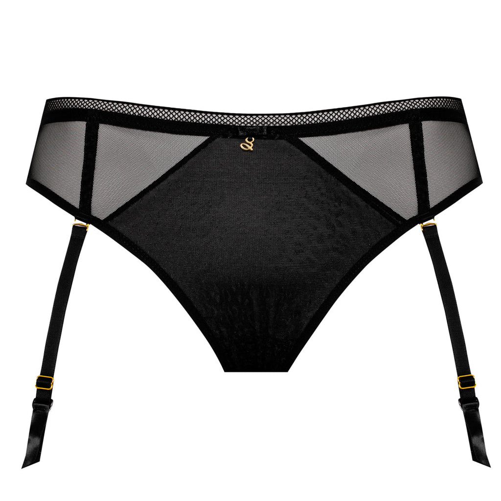 Samanta Leo Black Transparent Tulle Tanga Garter Panty