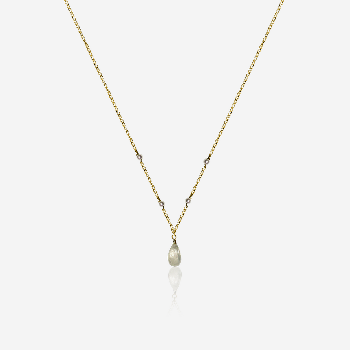 Moonstone & Pearl Drop Necklace | 14K Gold