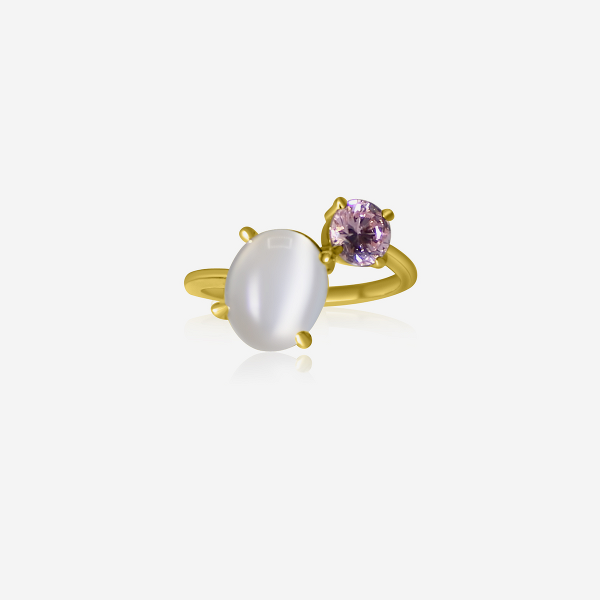 Moonstone & Pink Tourmaline Ring | 14K Gold