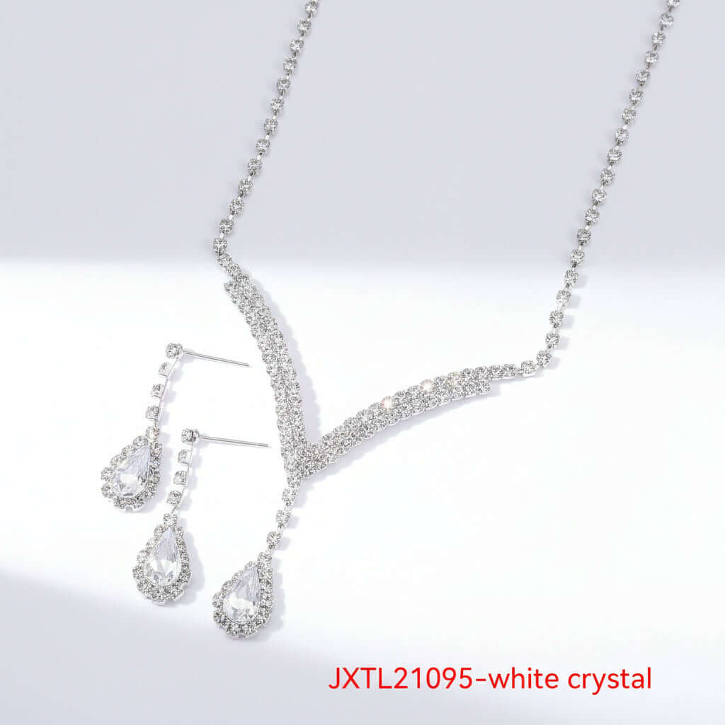 Rhinestone Claw Chain Jewelry Set – Elegant Crystal Necklace & Earrings for Women