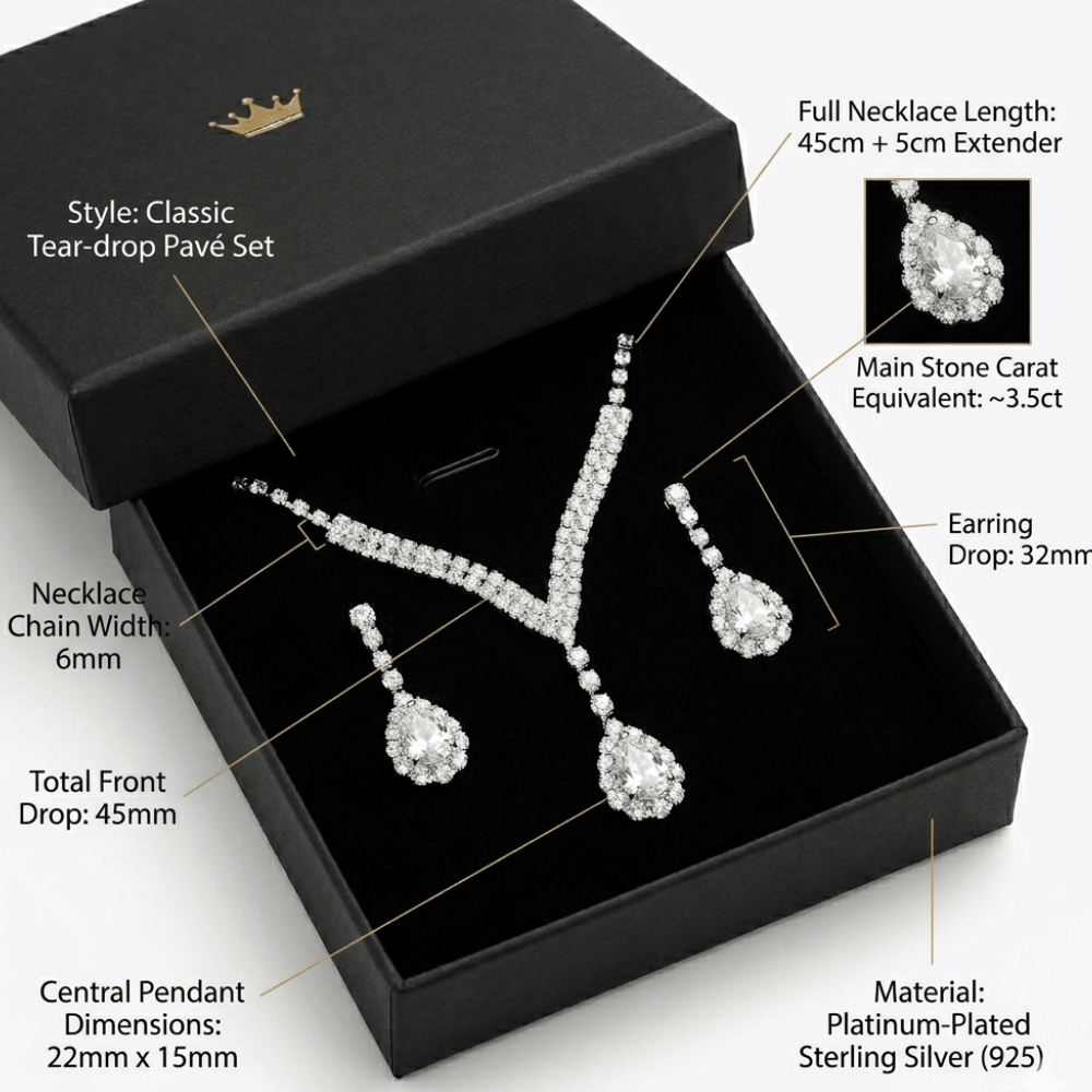 Rhinestone Claw Chain Jewelry Set – Elegant Crystal Necklace & Earrings for Women