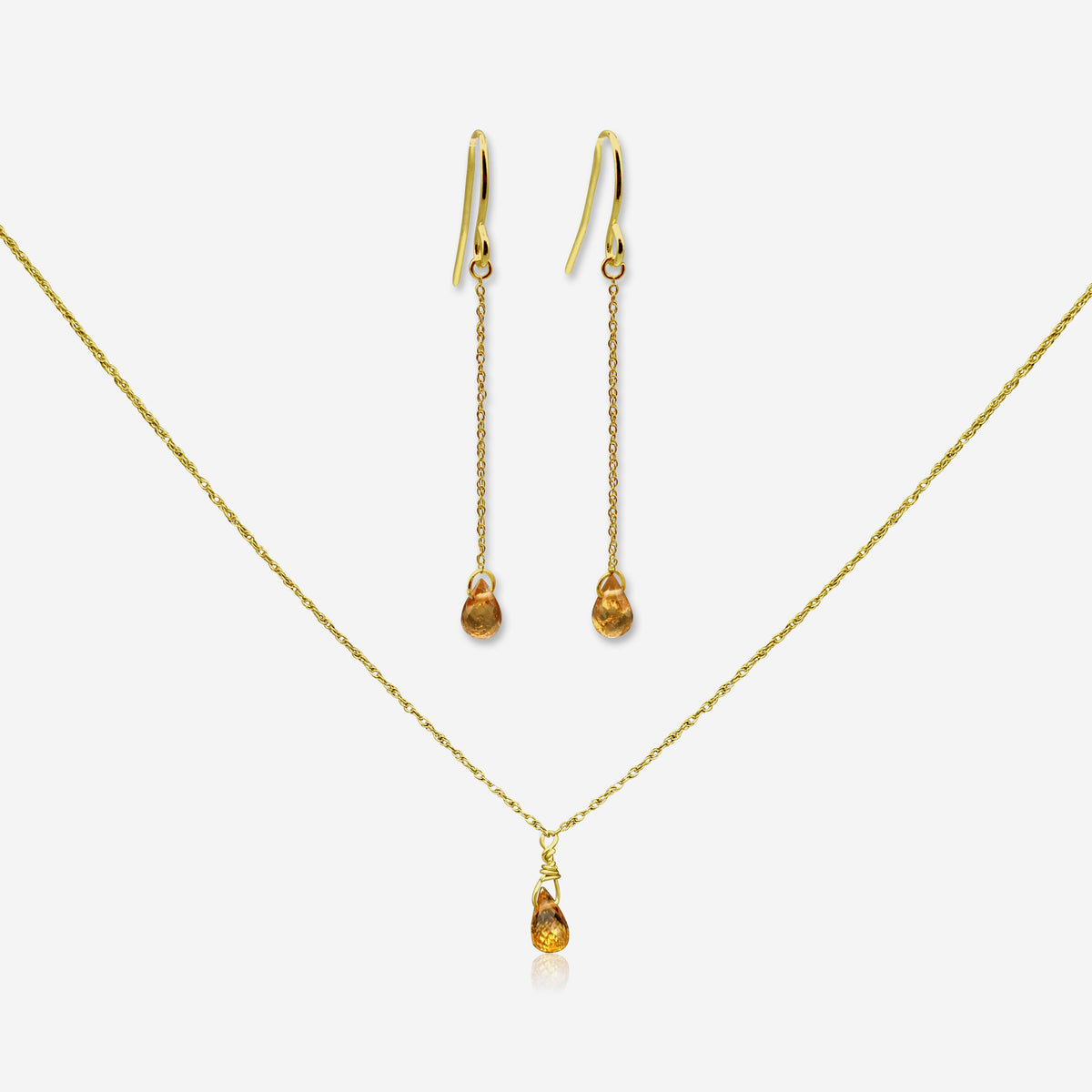 Spessartite Garnet Jewelry Set | Earrings & Necklace | 14K Gold