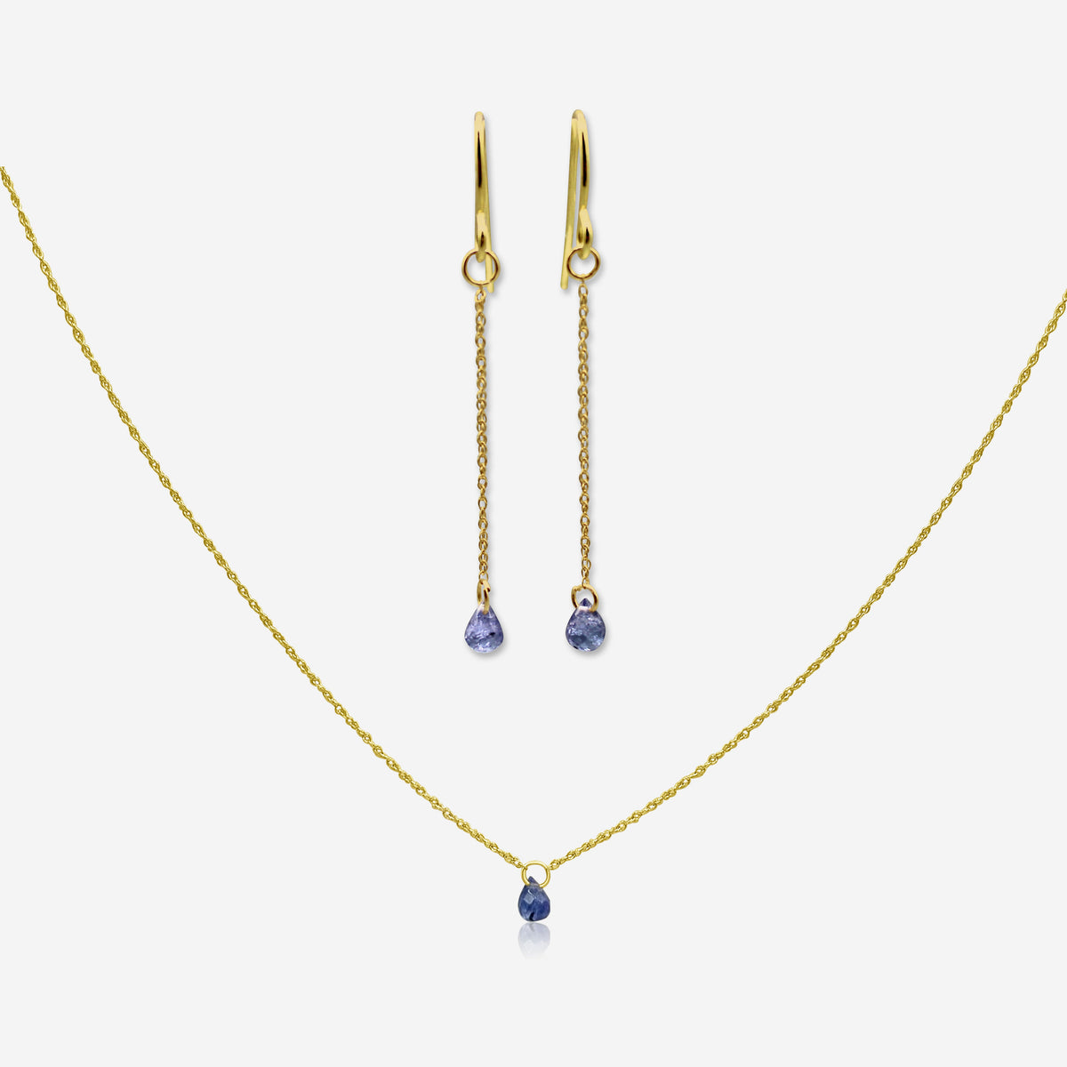 Tanzanite Drop Earrings & Necklace Set | 14K Gold