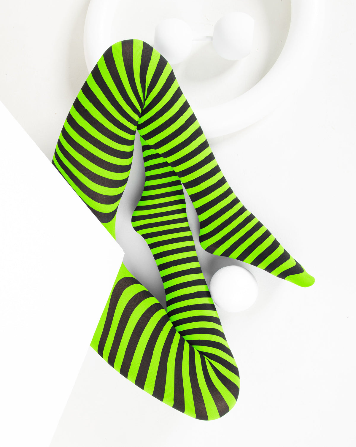 Kids Black Striped Tights 70 Denier - Neon Green