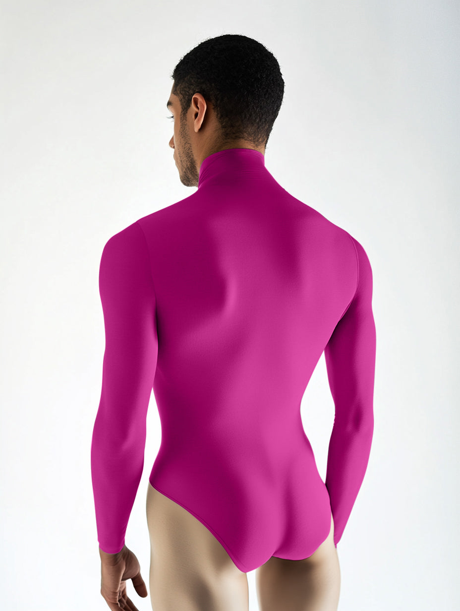 Long Sleeve Mock Neck Leotard - Fuchsia